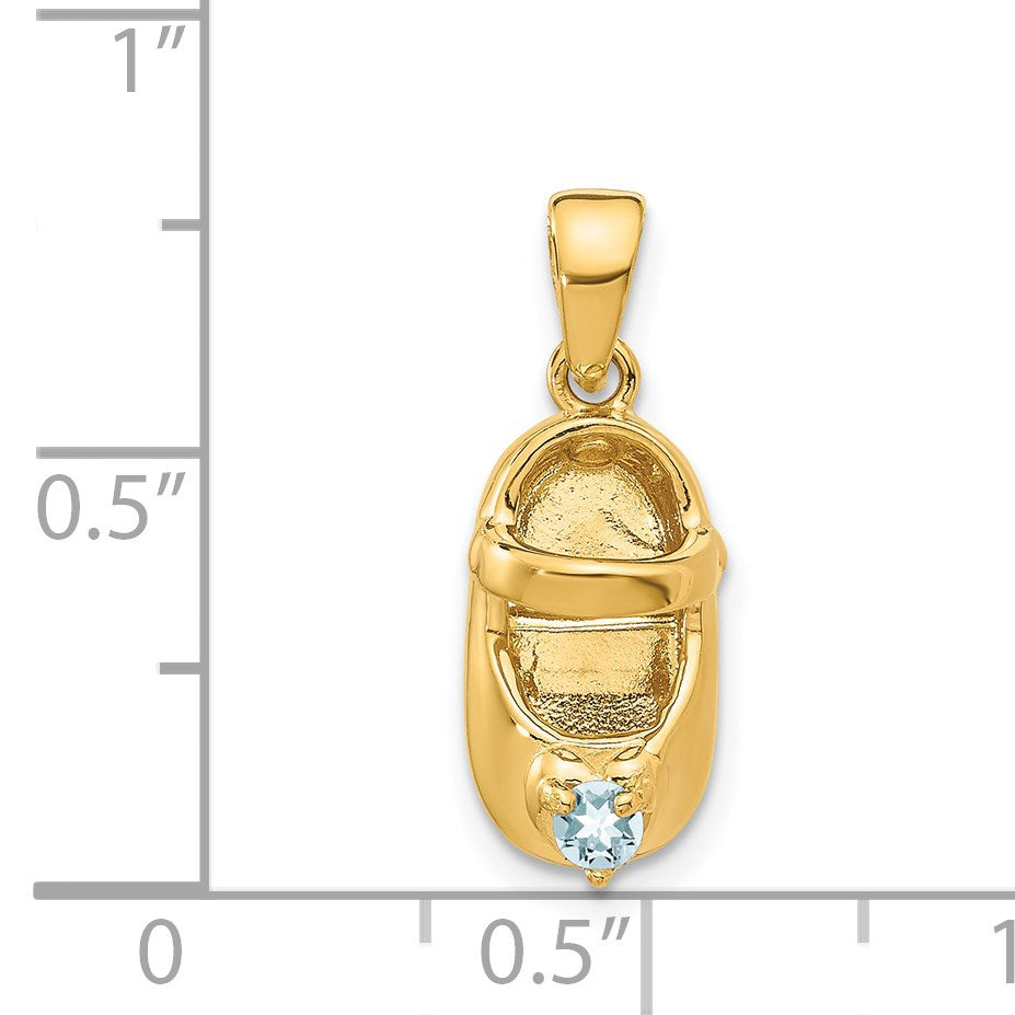 14k 3-D March/Light Blue Synthetic Stone Engravable Baby Shoe Charm