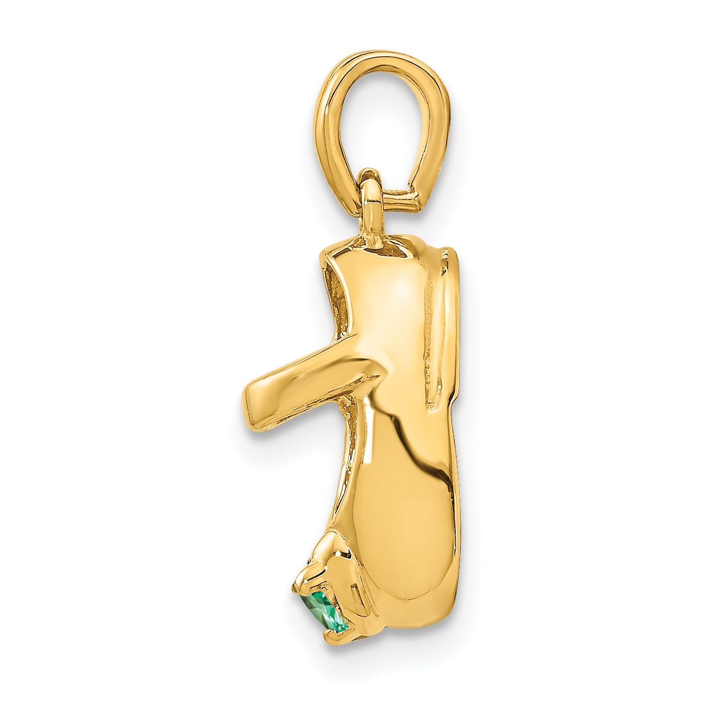 14k 3-D May/Green Synthetic Stone Engravable Baby Shoe Charm