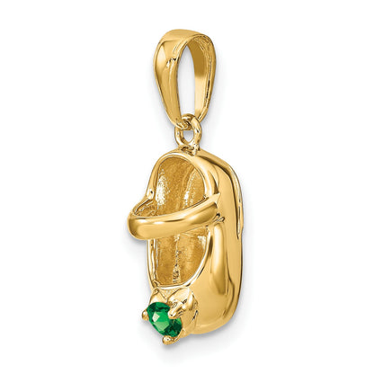 14k 3-D May/Green Synthetic Stone Engravable Baby Shoe Charm