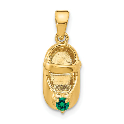 14k 3-D May/Green Synthetic Stone Engravable Baby Shoe Charm