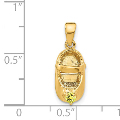 14k 3-D November/Yellow Synthetic Stone Engravable Baby Shoe Charm