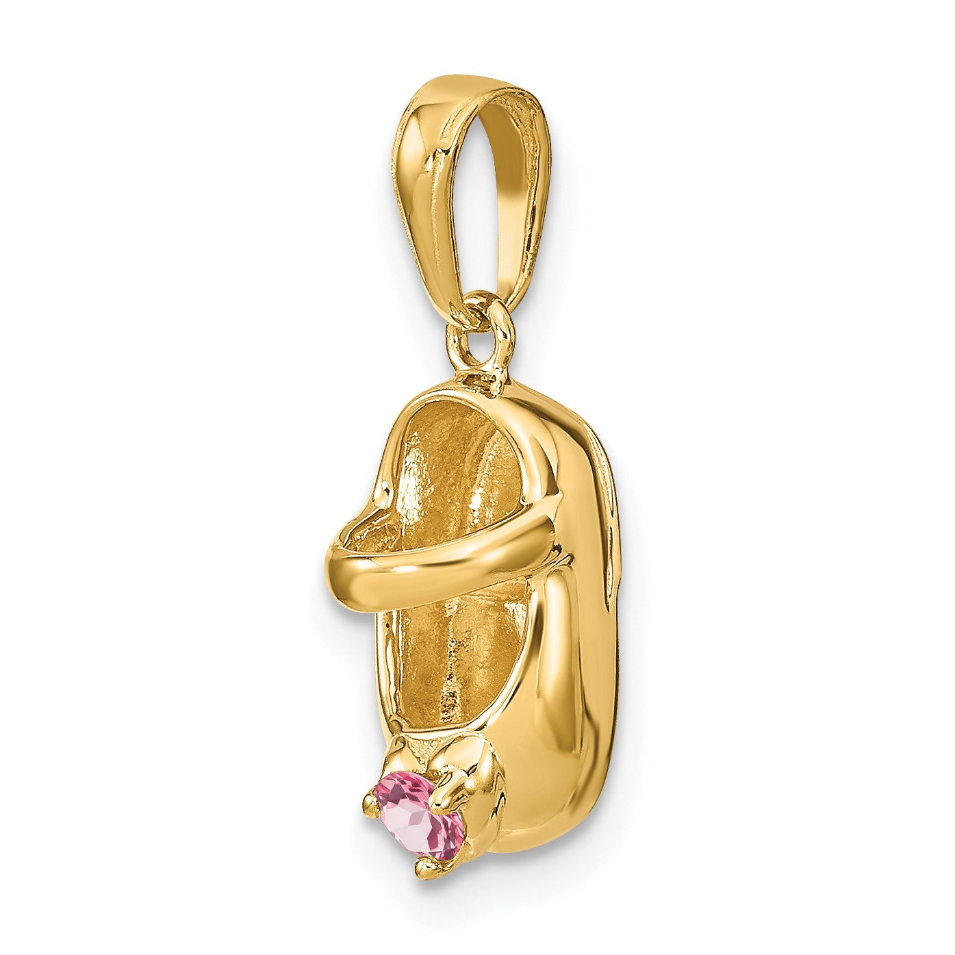14k 3-D October/Pink Synthetic Stone Engravable Shoe Charm