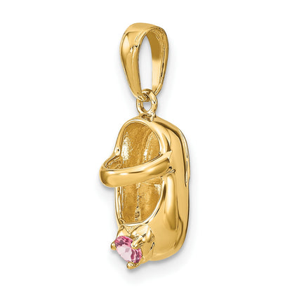 14k 3-D October/Pink Synthetic Stone Engravable Shoe Charm