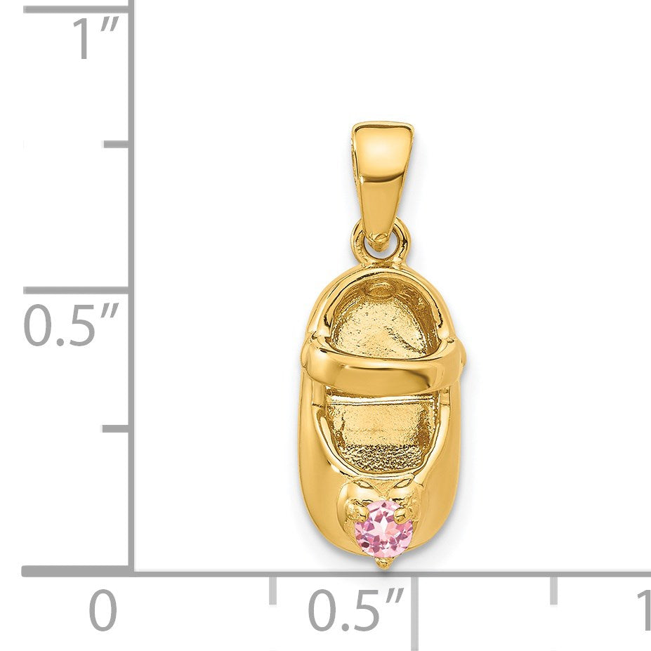 14k 3-D October/Pink Synthetic Stone Engravable Shoe Charm