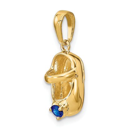 14k 3-D September/Blue Synthetic Stone Engravable Baby Shoe Charm
