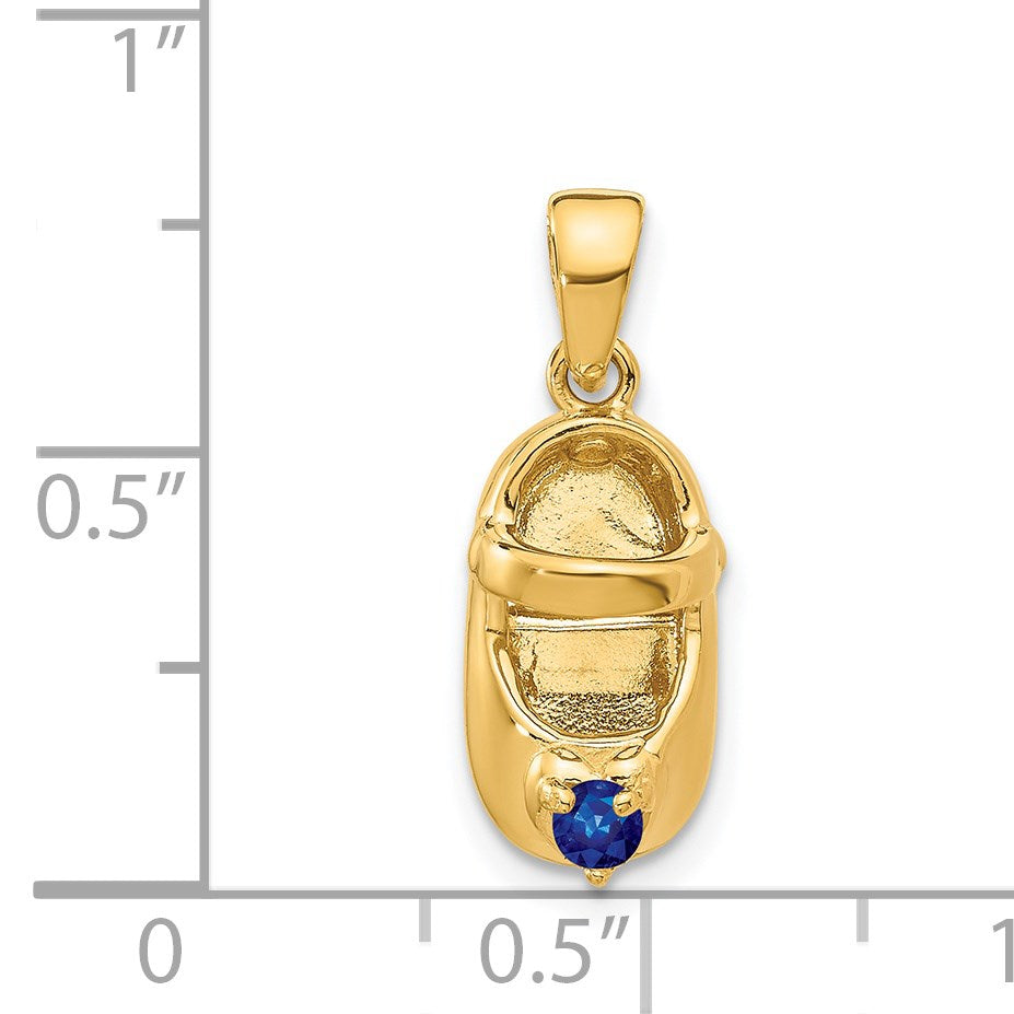 14k 3-D September/Blue Synthetic Stone Engravable Baby Shoe Charm