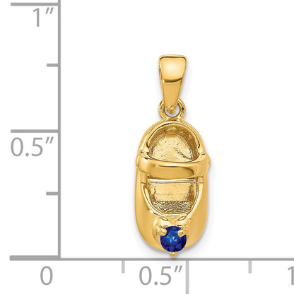 14k 3-D September/Blue Synthetic Stone Engravable Baby Shoe Charm