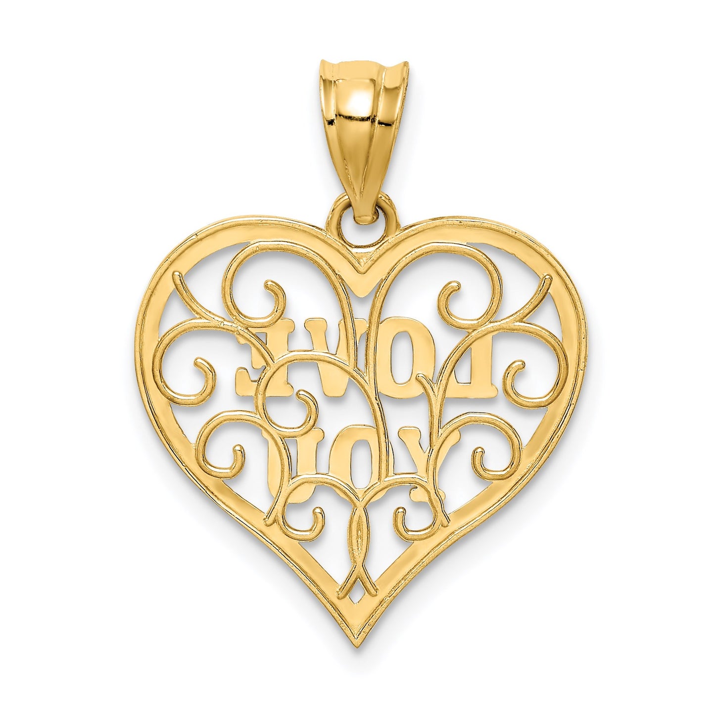 14k and White Rhodium Filigree LOVE YOU Heart Pendant