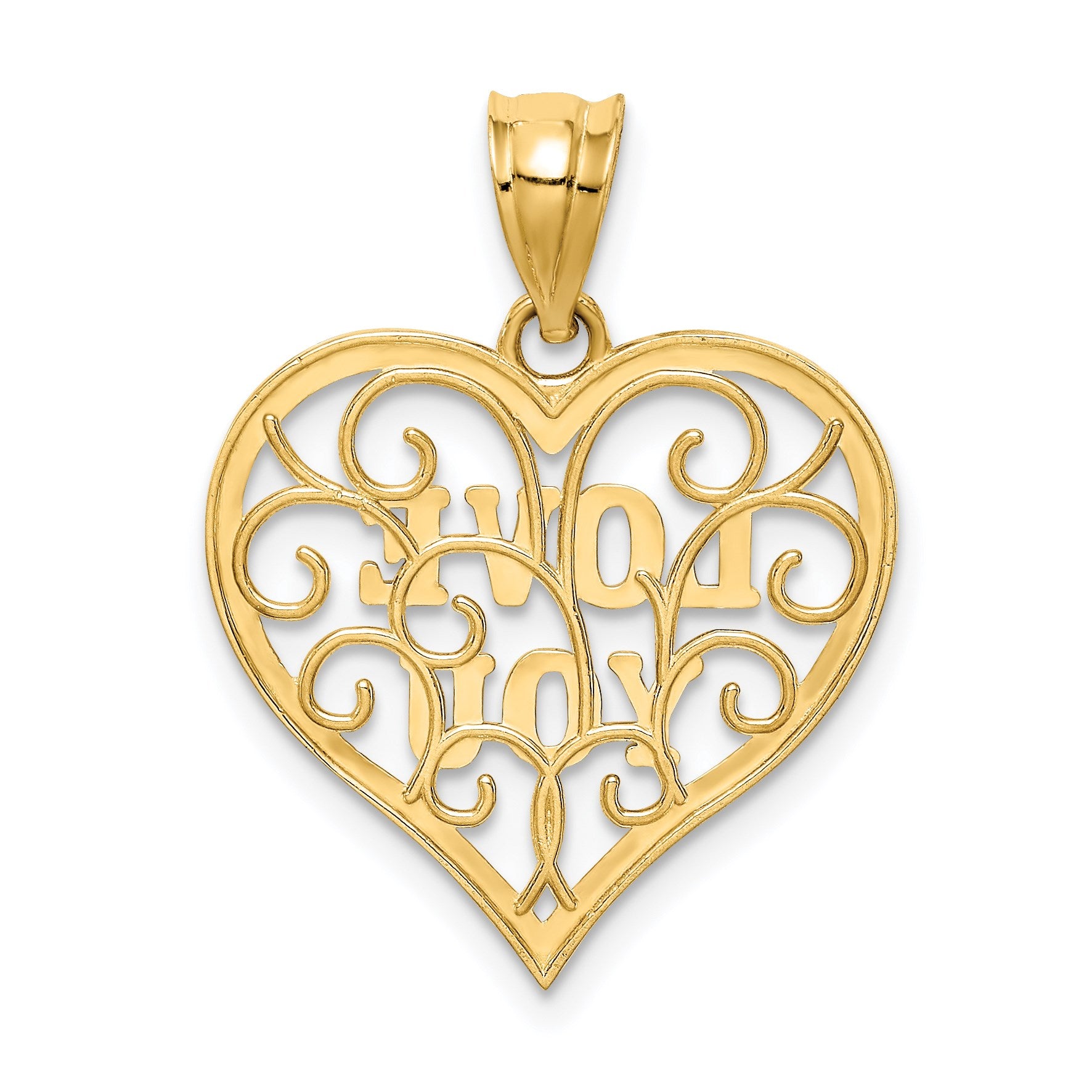 14k and White Rhodium Filigree LOVE YOU Heart Pendant