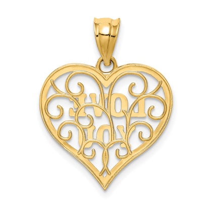 14k and White Rhodium Filigree LOVE YOU Heart Pendant