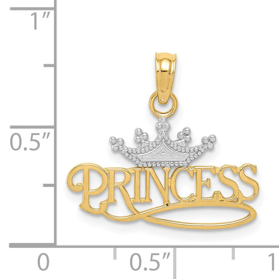 14k and White Rhodium Polished PRINCESS with Crown Pendant