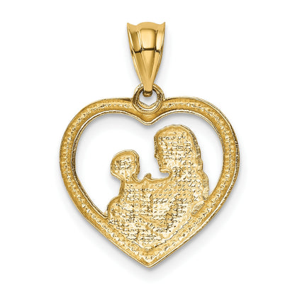 14k Polished and Satin Mom and Baby Heart Charm
