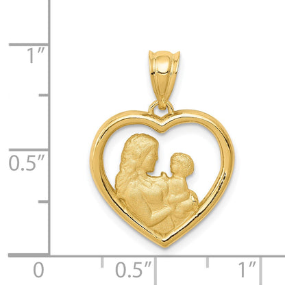 14k Polished and Satin Mom and Baby Heart Charm