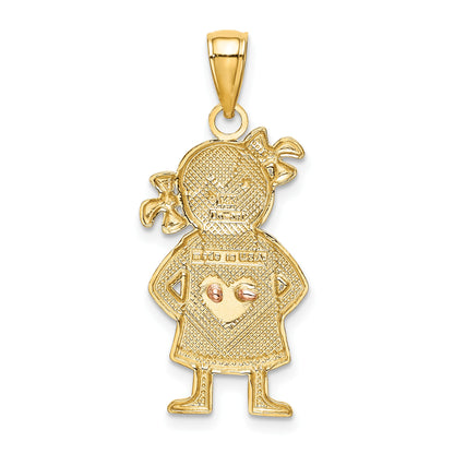 14k Yellow and Rose Gold with White Rhodium Girl Pendant