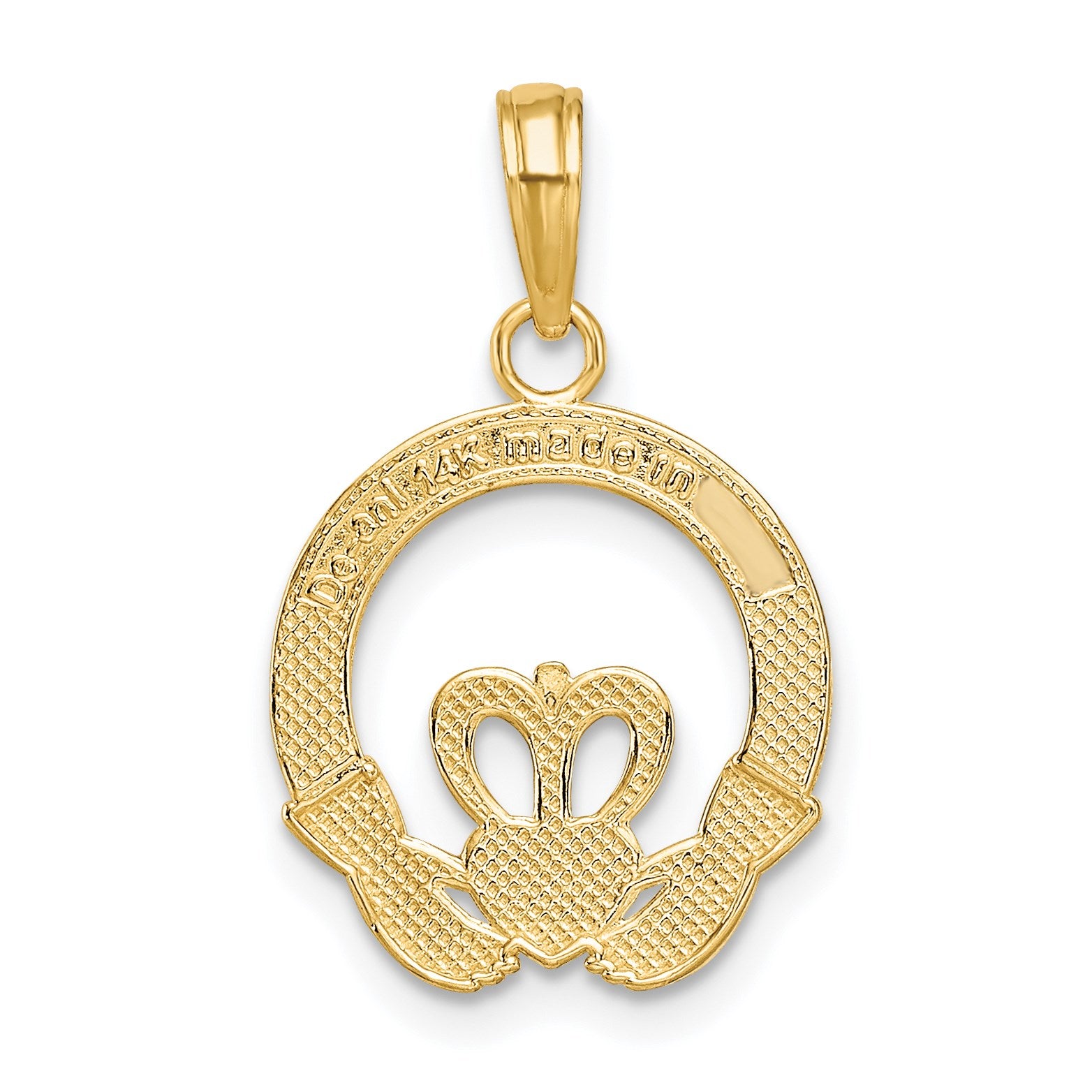14k Flat-Backed FRIENDSHIP LOVE LOYALTY Claddagh Pendant