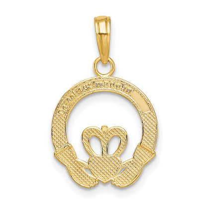 14k Flat-Backed FRIENDSHIP LOVE LOYALTY Claddagh Pendant