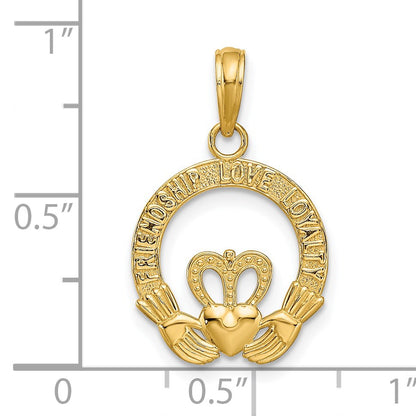 14k Flat-Backed FRIENDSHIP LOVE LOYALTY Claddagh Pendant