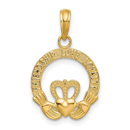 14k Flat-Backed FRIENDSHIP LOVE LOYALTY Claddagh Pendant