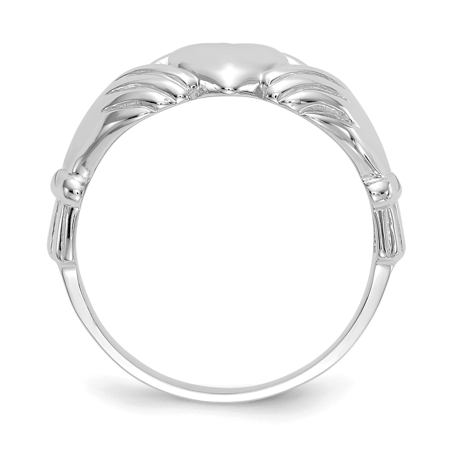 14k White Gold Mens Polished Claddagh Ring