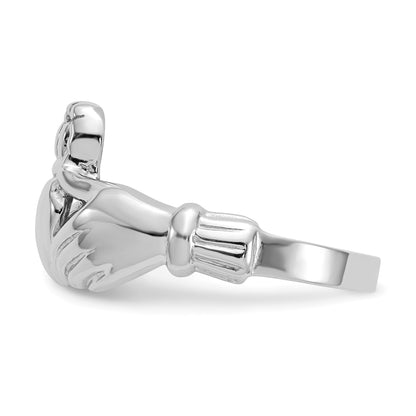 14k White Gold Mens Polished Claddagh Ring