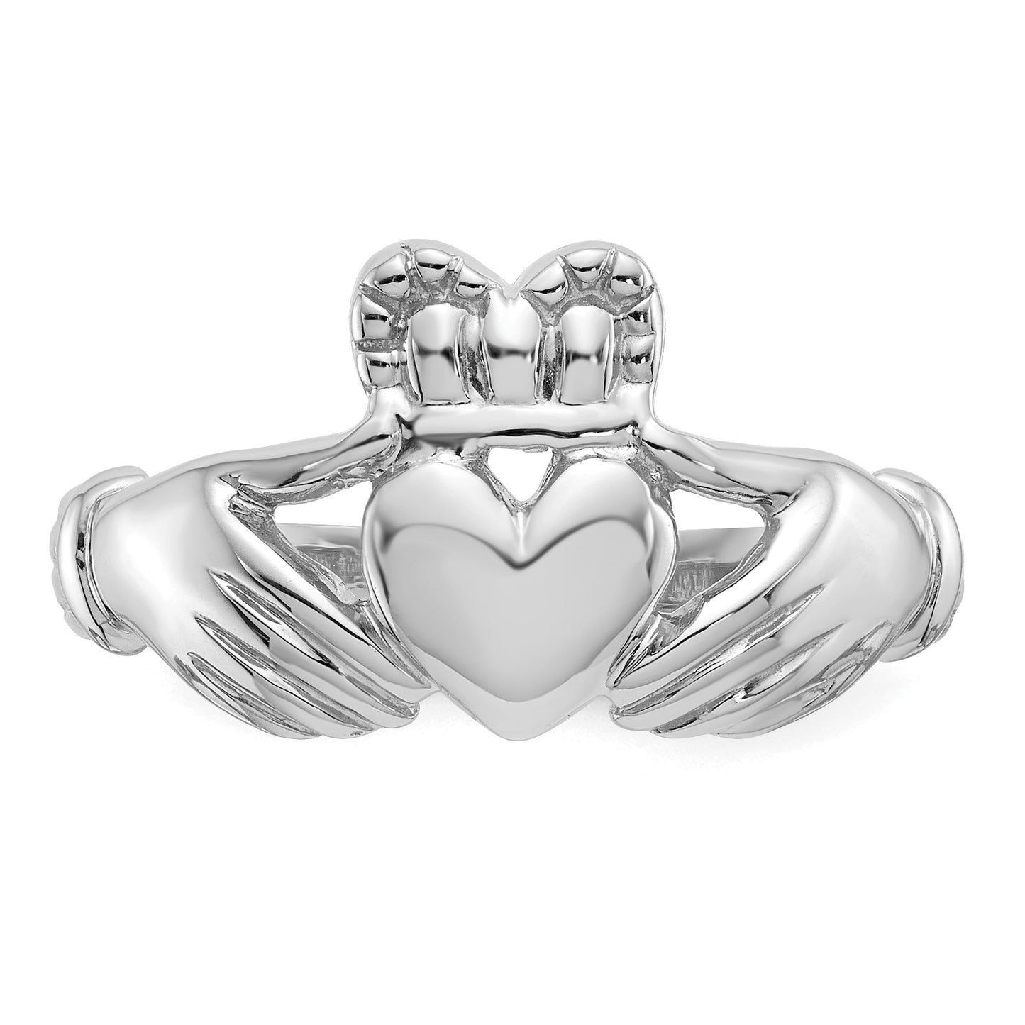 14k White Gold Mens Polished Claddagh Ring