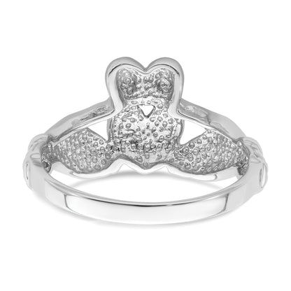 14k White Gold Mens Polished Claddagh Ring