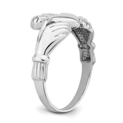 14k White Gold Mens Polished Claddagh Ring