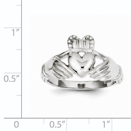 14k White Gold Mens Polished Claddagh Ring