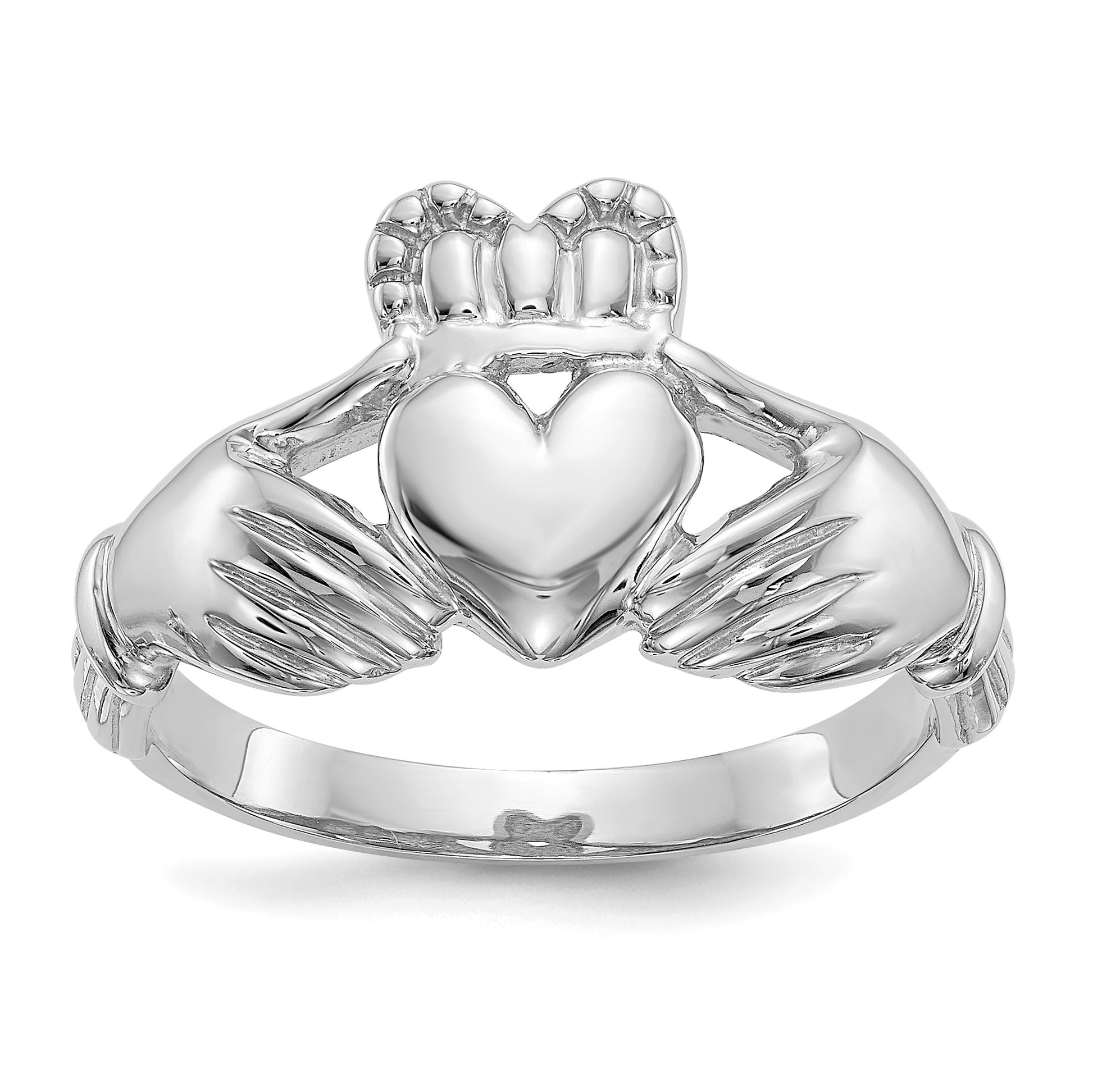 14k White Gold Mens Polished Claddagh Ring
