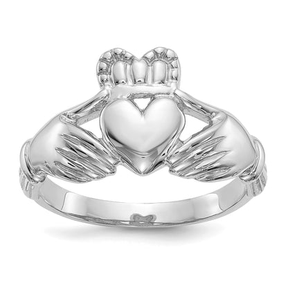 14k White Gold Mens Polished Claddagh Ring