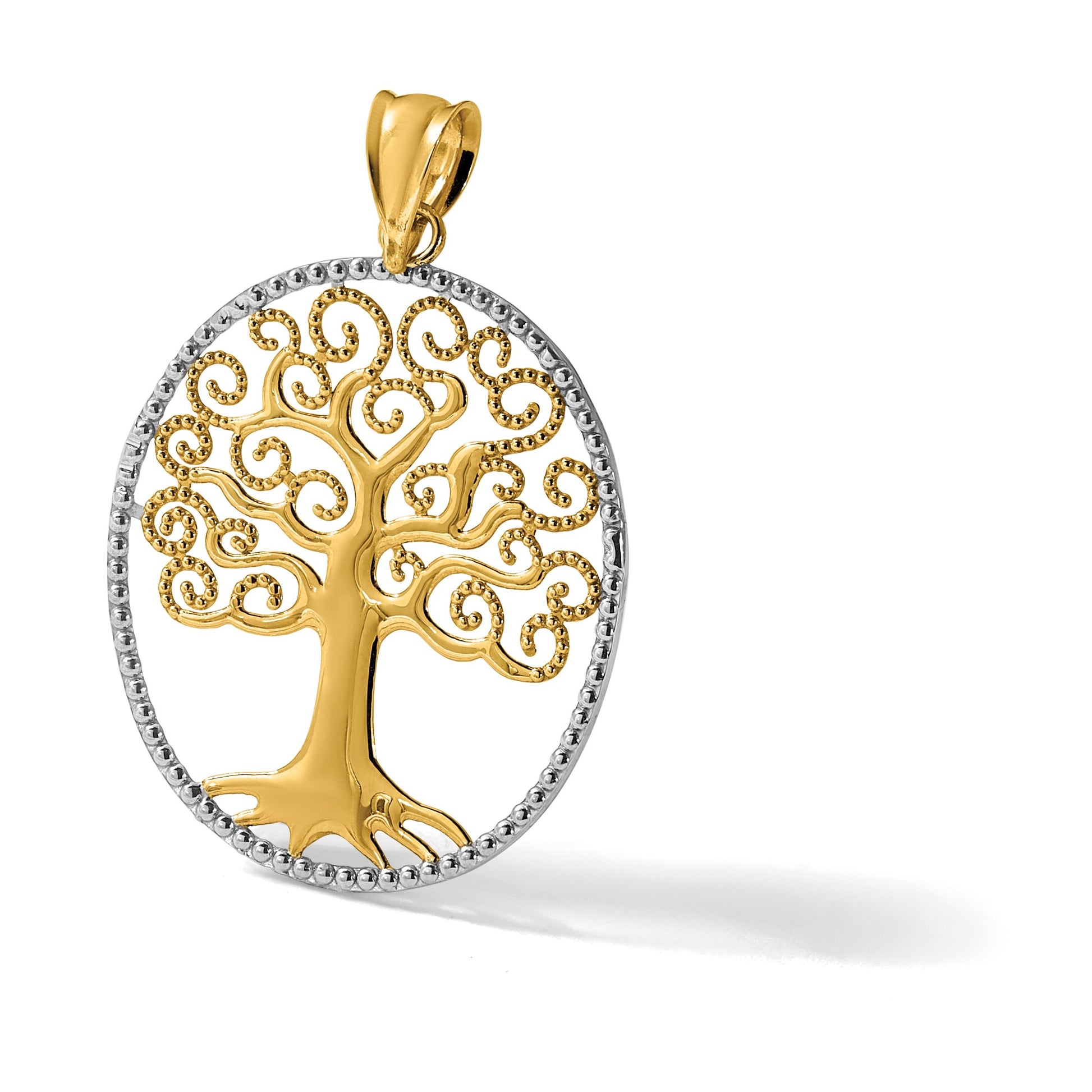 14k and White Rhodium Filigree Tree of Life Pendant