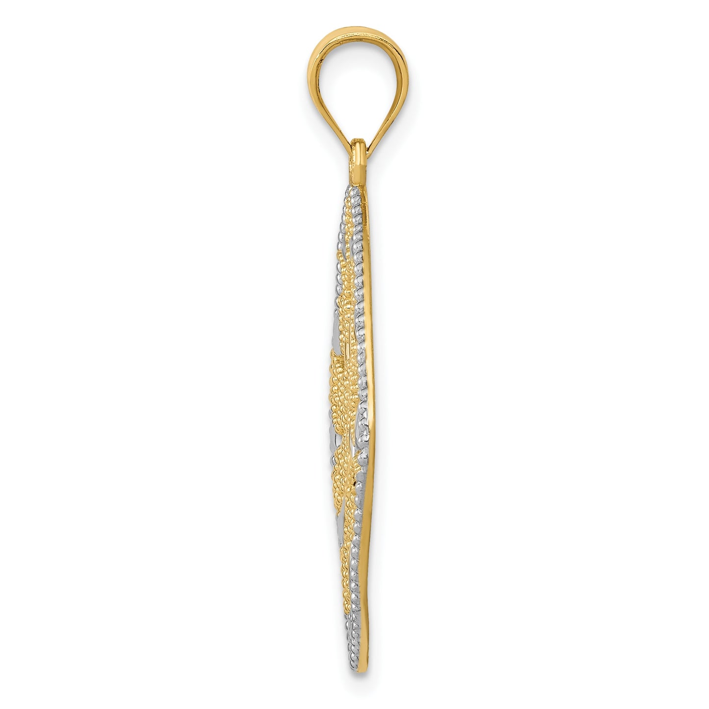 14K and White Rhodium Diamond-Cut Filigree Swirl Pendant