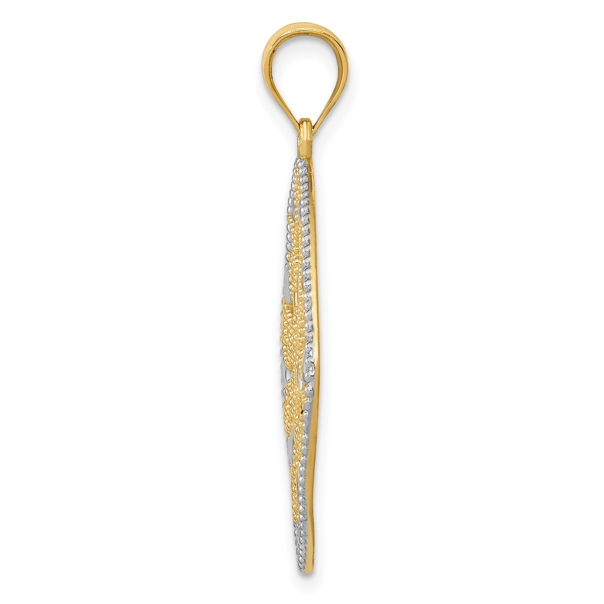 14K and White Rhodium Diamond-Cut Filigree Swirl Pendant