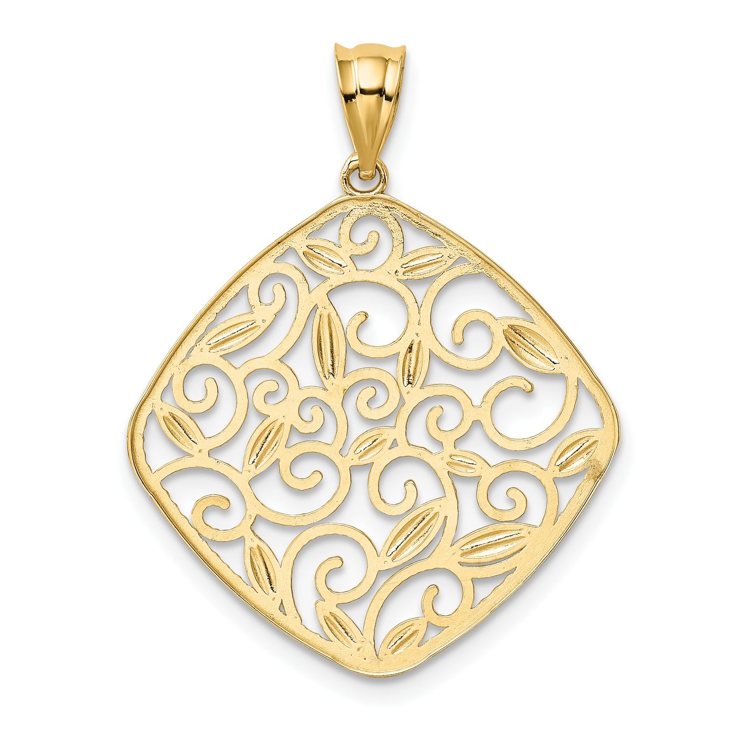 14K and White Rhodium Diamond-Cut Filigree Swirl Pendant