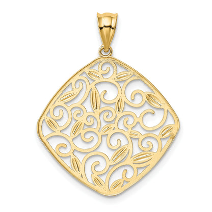 14K and White Rhodium Diamond-Cut Filigree Swirl Pendant