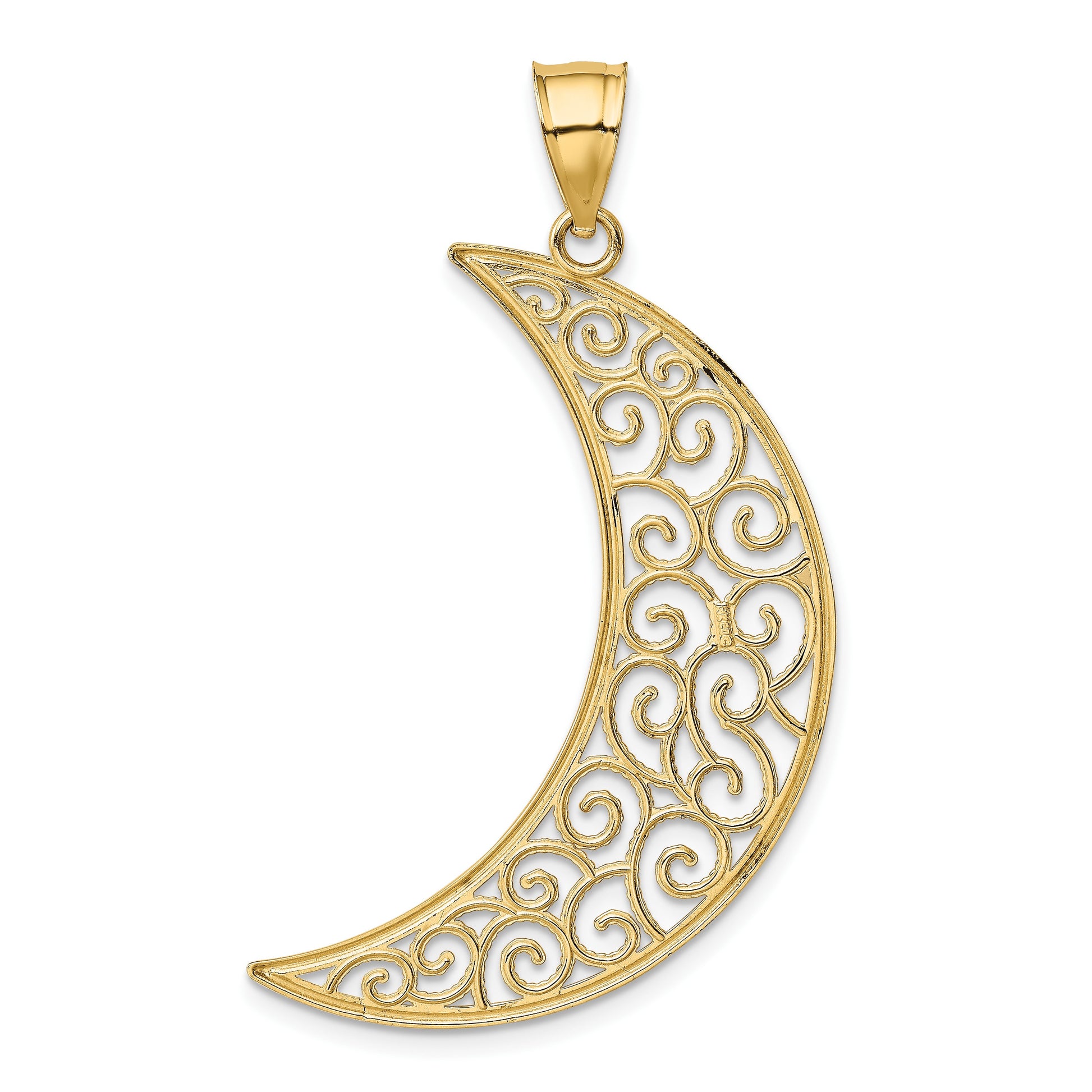 14k Large Filigree Moon Pendant