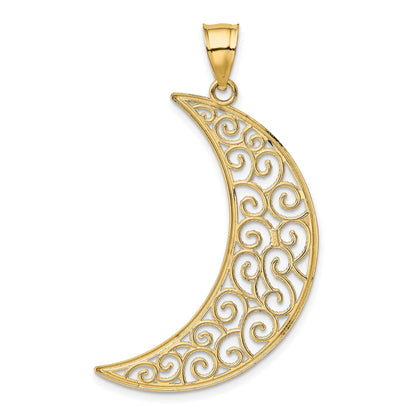 14k Large Filigree Moon Pendant