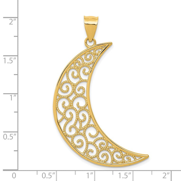 14k Large Filigree Moon Pendant