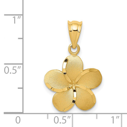 14k Satin Diamond-cut Plumeria Pendant