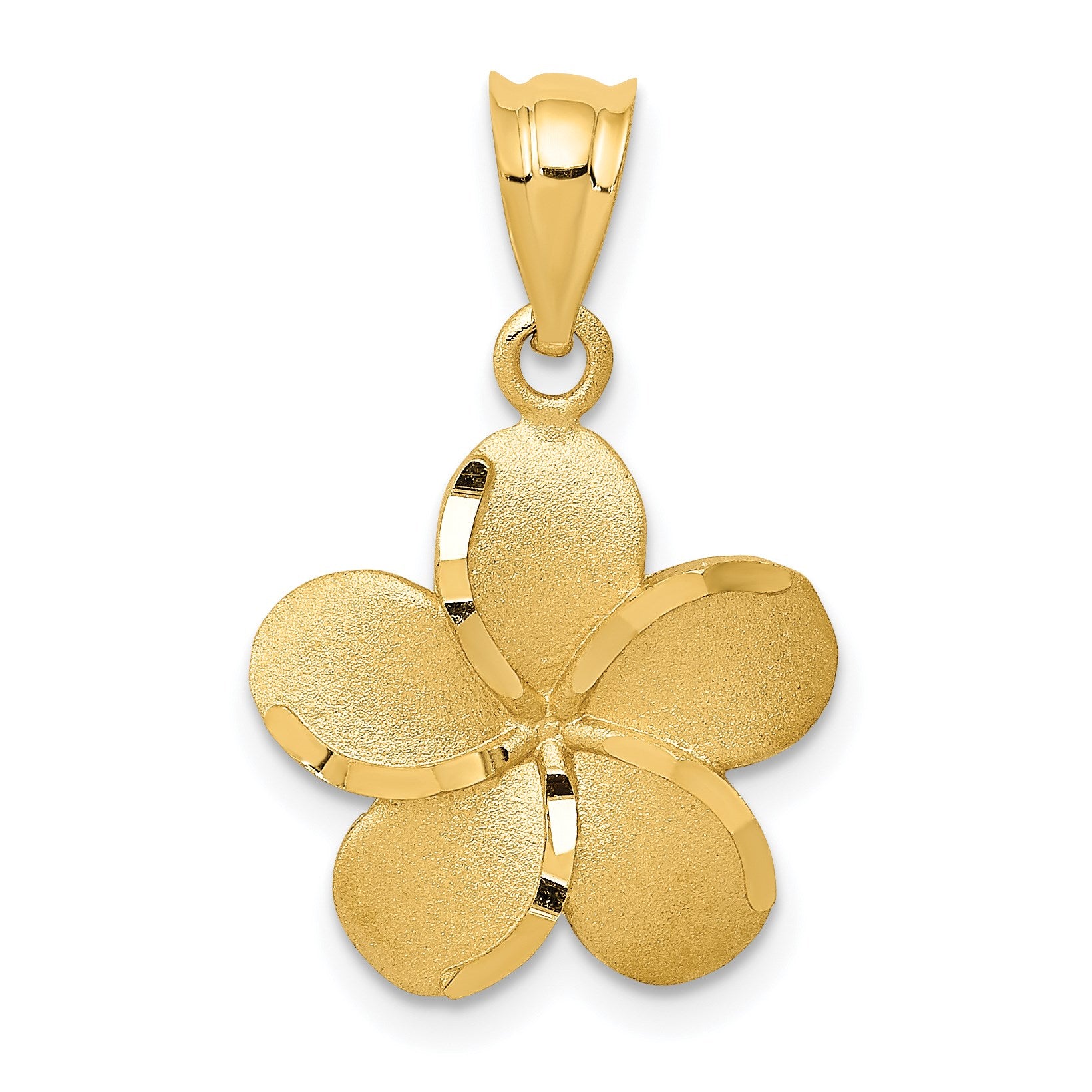 14k Satin Diamond-cut Plumeria Pendant