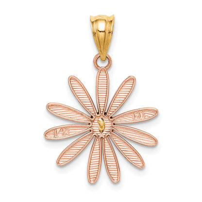 14k Two-tone Rose and Yellow Gold Daisy Pendant