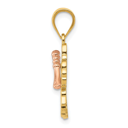 14k Yellow and Rose Gold Hibiscus Flower Pendant