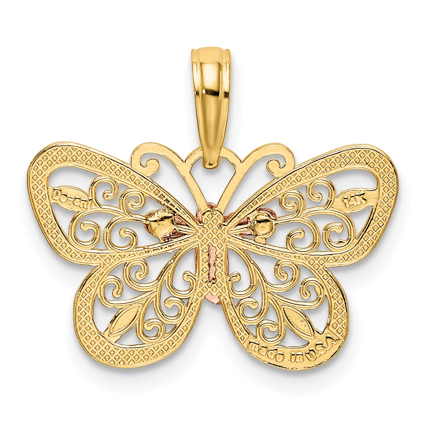 14k Two-tone with White Rhodium Diamond-cut Butterfly Pendant