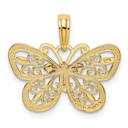 14k Two-tone with White Rhodium Diamond-cut Butterfly Pendant