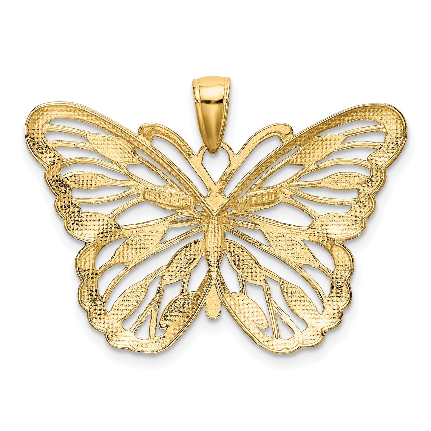 14k and White Rhodium Filigree Butterfly Pendant