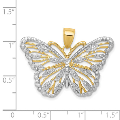 14k and White Rhodium Filigree Butterfly Pendant