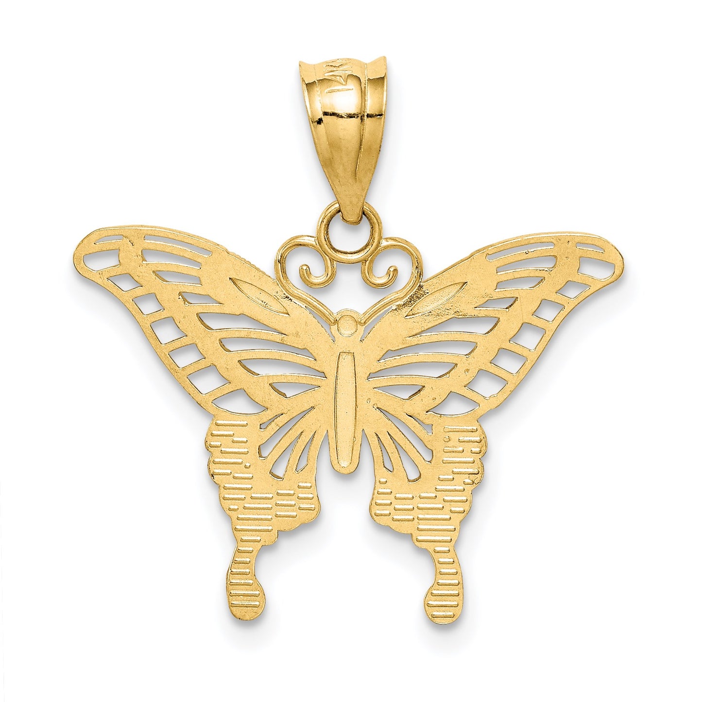 14k and White Rhodium Diamond-cut Butterfly Pendant