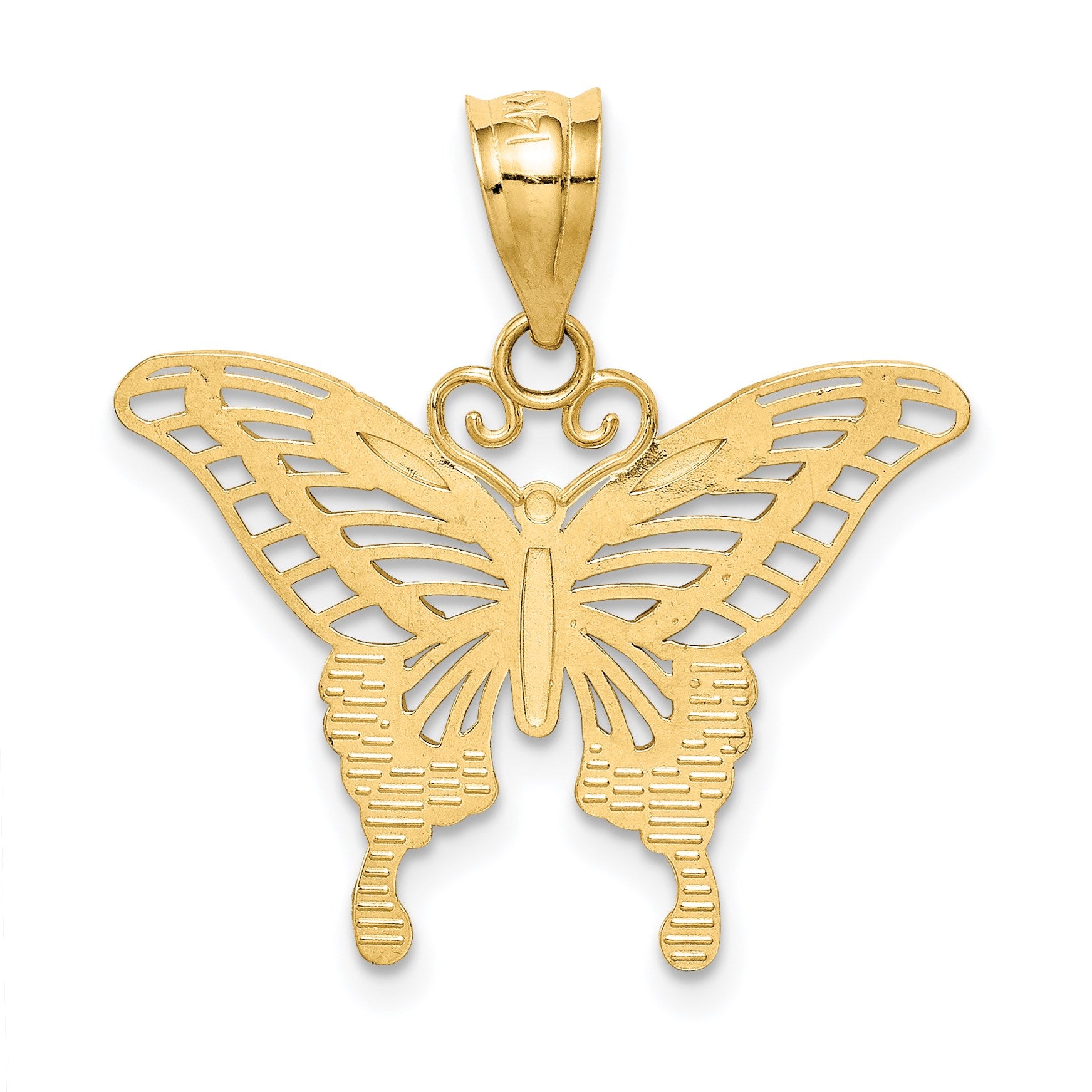 14k and White Rhodium Diamond-cut Butterfly Pendant