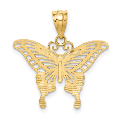 14k and White Rhodium Diamond-cut Butterfly Pendant