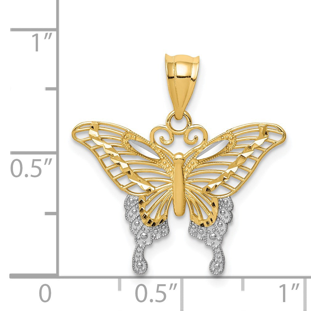 14k and White Rhodium Diamond-cut Butterfly Pendant